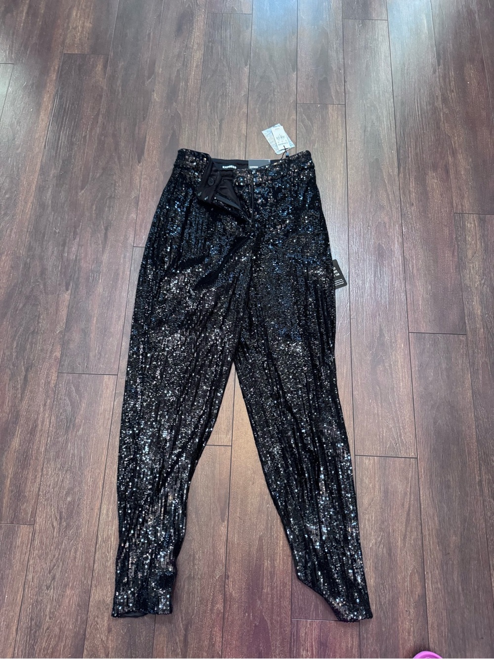 Express Black Sequin High-Rise Tapered Pants